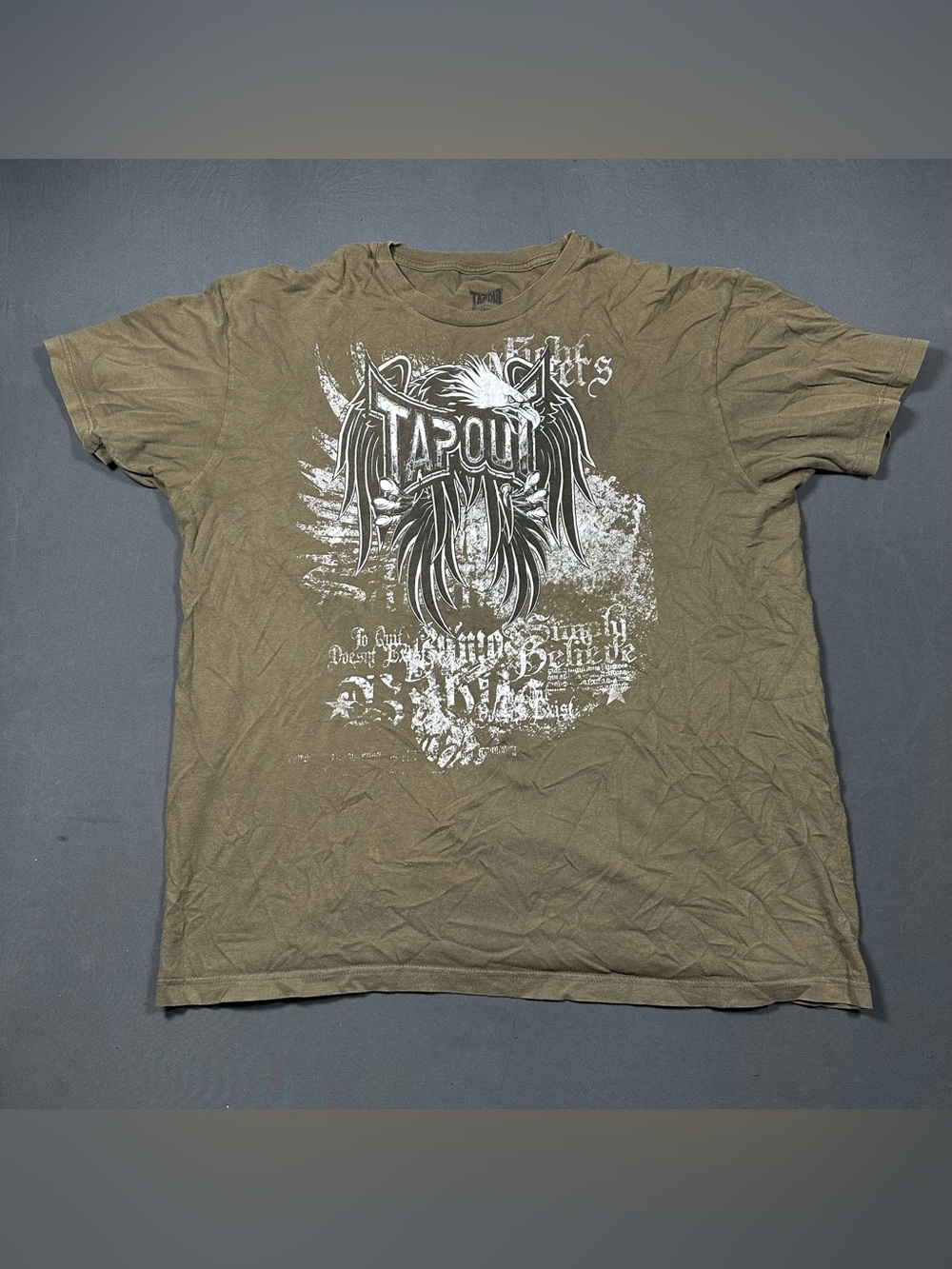 Tapout Shirt Mens 2XL Brown Graphic Tee MMA Eagle Distressed Fight To Quit Y2K